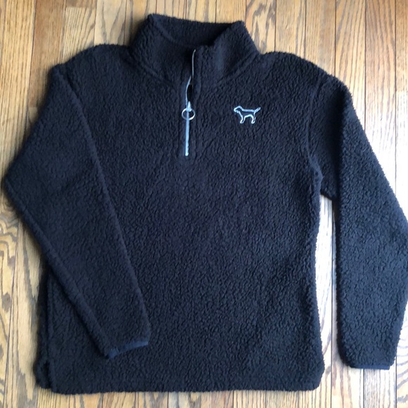 PINK Victoria's Secret Tops - PINK Sherpa Boyfriend Half Zip Black Jacket